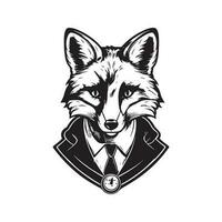 fox, vintage logo line art concept black and white color, hand drawn illustration vector