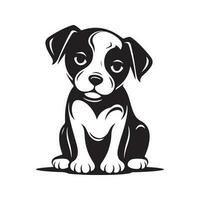 puppy, vintage logo line art concept black and white color, hand drawn illustration vector