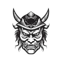 mask of samurai, vintage logo line art concept black and white color, hand drawn illustration vector