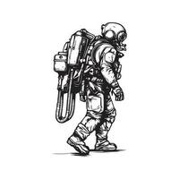 military combat exoskeleton character, vintage logo line art concept black and white color, hand drawn illustration vector