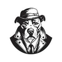 pit bull doggy urban city, vintage logo line art concept black and white color, hand drawn illustration vector