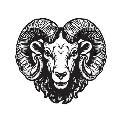 ram, vintage logo line art concept black and white color, hand drawn illustration