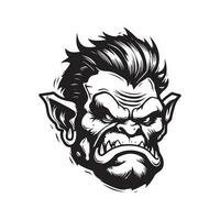 scheming orc, vintage logo line art concept black and white color, hand drawn illustration vector