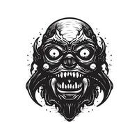 space monster, vintage logo line art concept black and white color, hand drawn illustration vector