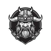 futuristic viking, vintage logo line art concept black and white color, hand drawn illustration vector