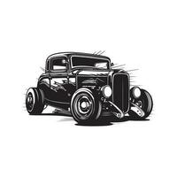 hot rod car, vintage logo line art concept black and white color, hand drawn illustration vector