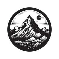 mountain, vintage logo line art concept black and white color, hand drawn illustration vector