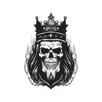 mysterious undead ghost king, vintage logo line art concept black and white color, hand drawn illustration vector