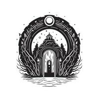 magic portal, vintage logo line art concept black and white color, hand drawn illustration vector