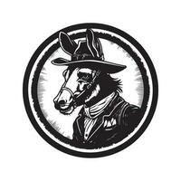 donkey, vintage logo line art concept black and white color, hand drawn illustration vector