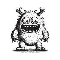 monster creature, vintage logo line art concept black and white color, hand drawn illustration vector