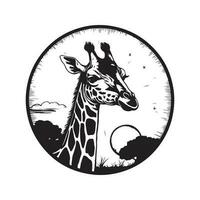 giraffe, vintage logo line art concept black and white color, hand drawn illustration vector