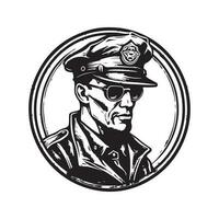 mercenary captain, vintage logo line art concept black and white color, hand drawn illustration vector