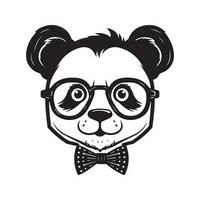 geek panda boy, vintage logo line art concept black and white color, hand drawn illustration vector