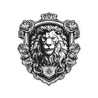 royal heraldic lion, vintage logo line art concept black and white color, hand drawn illustration vector