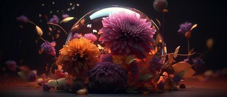 A colorful flower with a sphere and various flowers photo