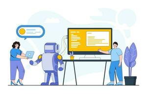 Robotics and Automation Concept with Person Programming a Robot vector