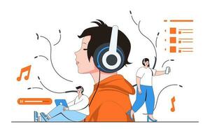 Digital Music Streaming Concept with Person Listening to Music on an Online Platform and Creating Playlists vector