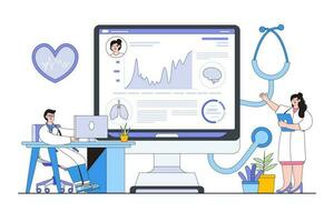 Digital Health Monitoring and Telemedicine Concept with Person Accessing Medical Records vector