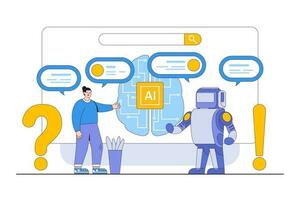 artificial inteligencia ai concepto con un persona interactuando con alimentado por ai dispositivos o chatbot virtual asistentes vector