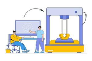 3d impresión y aditivo fabricación concepto con persona diseño un 3d modelo y impresión un físico objeto vector