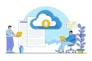 Cloud Computing Concept with Person Accessing Files from the Cloud vector