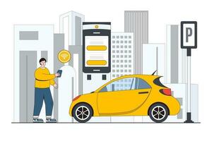 Smart Cities and Urban Technology Concept with Person Using a Smart Parking System vector