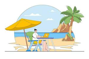 Digital Nomad Lifestyle Concept with Person Working from a Beach vector