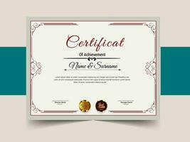 Creative certificate of achievement template design. luxury elegant blue and gold diploma, corporate training certificate design vector