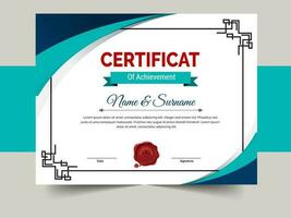 creativo certificado de logro modelo diseño. lujo elegante azul y oro diploma, corporativo formación certificado diseño vector