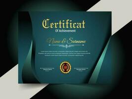 Creative certificate of achievement template design. luxury elegant blue and gold diploma, corporate training certificate design vector