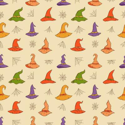 Witch hat seamless pattern. Halloween element. Trick or treat concept. Vector illustration in hand drawn style
