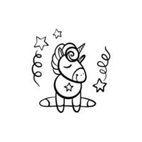 Cute little unicorn. Cartoon vector character isolated on a white background with black outline.