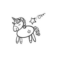 linda pequeño unicornio. dibujos animados vector personaje aislado en un blanco antecedentes con negro describir.