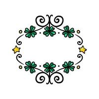 Clover garland on white background. St Patrick day greeting card with shamrock wreath. Irish. Vector flat illustration. Good for text and cards.