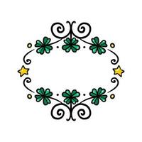 Clover garland on white background. St Patrick day greeting card with shamrock wreath. Irish. Vector flat illustration. Good for text and cards.