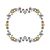 Linear wreath round circle stars. Hand draw vector illustration