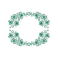 Clover garland on white background. St Patrick day greeting card with shamrock wreath. Irish. Vector flat illustration. Good for text and cards.