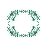 Clover garland on white background. St Patrick day greeting card with shamrock wreath. Irish. Vector flat illustration. Good for text and cards.