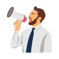 vector illustration of a person screaming with a loudspeaker  megaphone