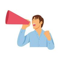 vector illustration of a person screaming with a loudspeaker  megaphone