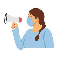 vector illustration of a person shouting through a megaphone, loudspeaker