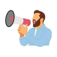 vector illustration of a person screaming with a loudspeaker  megaphone