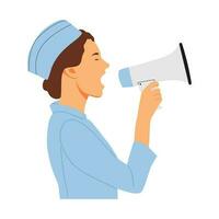 vector illustration of a person shouting through a megaphone, loudspeaker