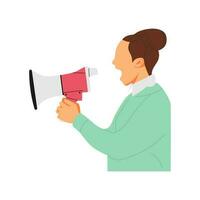 vector illustration of a person shouting through a megaphone, loudspeaker