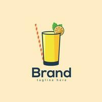 A Glass Of Juice Illustration Mimosa Drink Logo With A Slice Of Lemon And A Slice Of taste Lemon.  Vector Clip Art Juice Design With Premium Modern Logo Template.