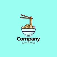 Noodle Ramen Vector Illustration Logo Template for banner, Creative Minimal Business  Premium Elements With Spoon And Chopstick Vector Color Emblem.