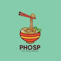 Delicious Food Illustration Vector Noodles Php Logo Template With Chopsticks, Noodle Tasty Chinese Illustration Design, And Logo. Creative Premium Vector Design. Plate With Premium Vector.