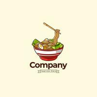 Best Noodle Pho Food Logo Templete Design, Pho Icon Design Template Elements With Spoon And Chopstick Vector Color Emblem.  Noodle Plate With Spoon, And Fried Eggs In The White Background.