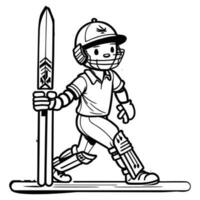 Cricket Player Vector Clipart, Black and white Cricket player vector silhouette, a man standing with cricket bat on the field.